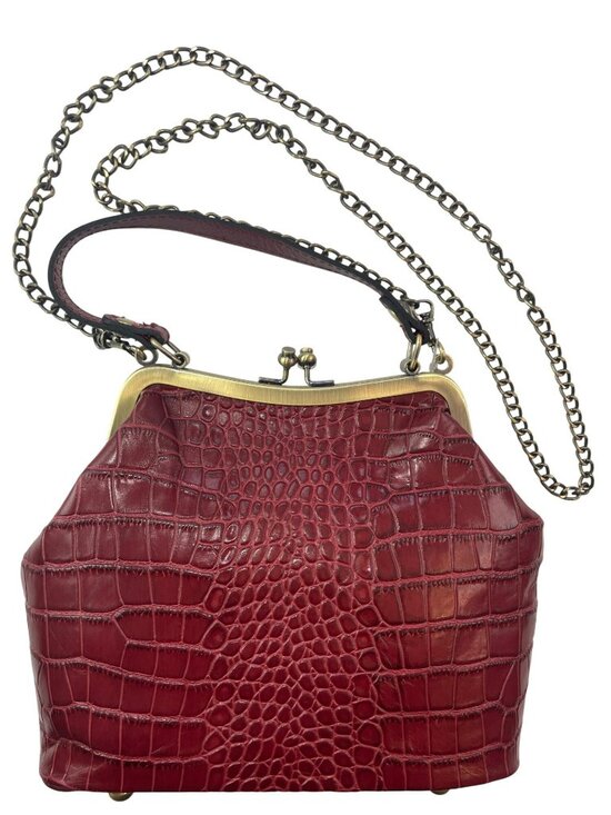 Patricia Nash Handbags - Patricia Nash Red Oxblood Leather Crocodile Frame Bag Chain Strap #P572311 NWT